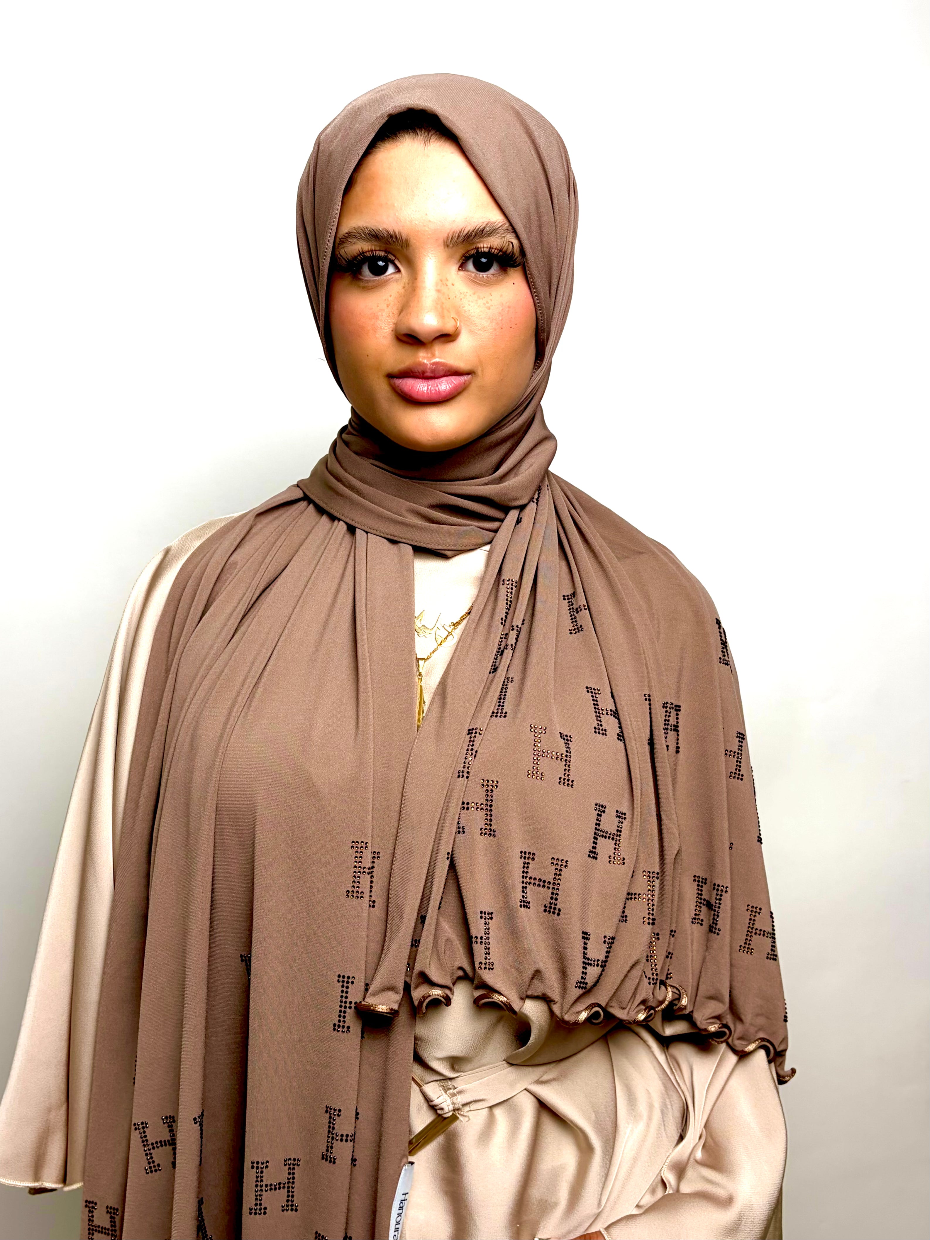 Ash Brown Rhinestone Hijab